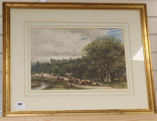 James Orrock, watercolour, Cattle drover passing Windsor Castle, indistinctly signed and dated 1895, 34 x 50cm